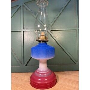 Risdon Old Glory Oil Lamp With Eagle Burner, Glass Hurricane Cove Vintage